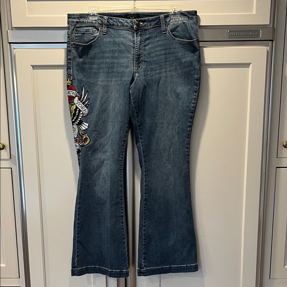 Ed Hardy NYC EAGLE SLIM FLARE Embroidery JEANS size 34 Y2k - Picture 11 of 12